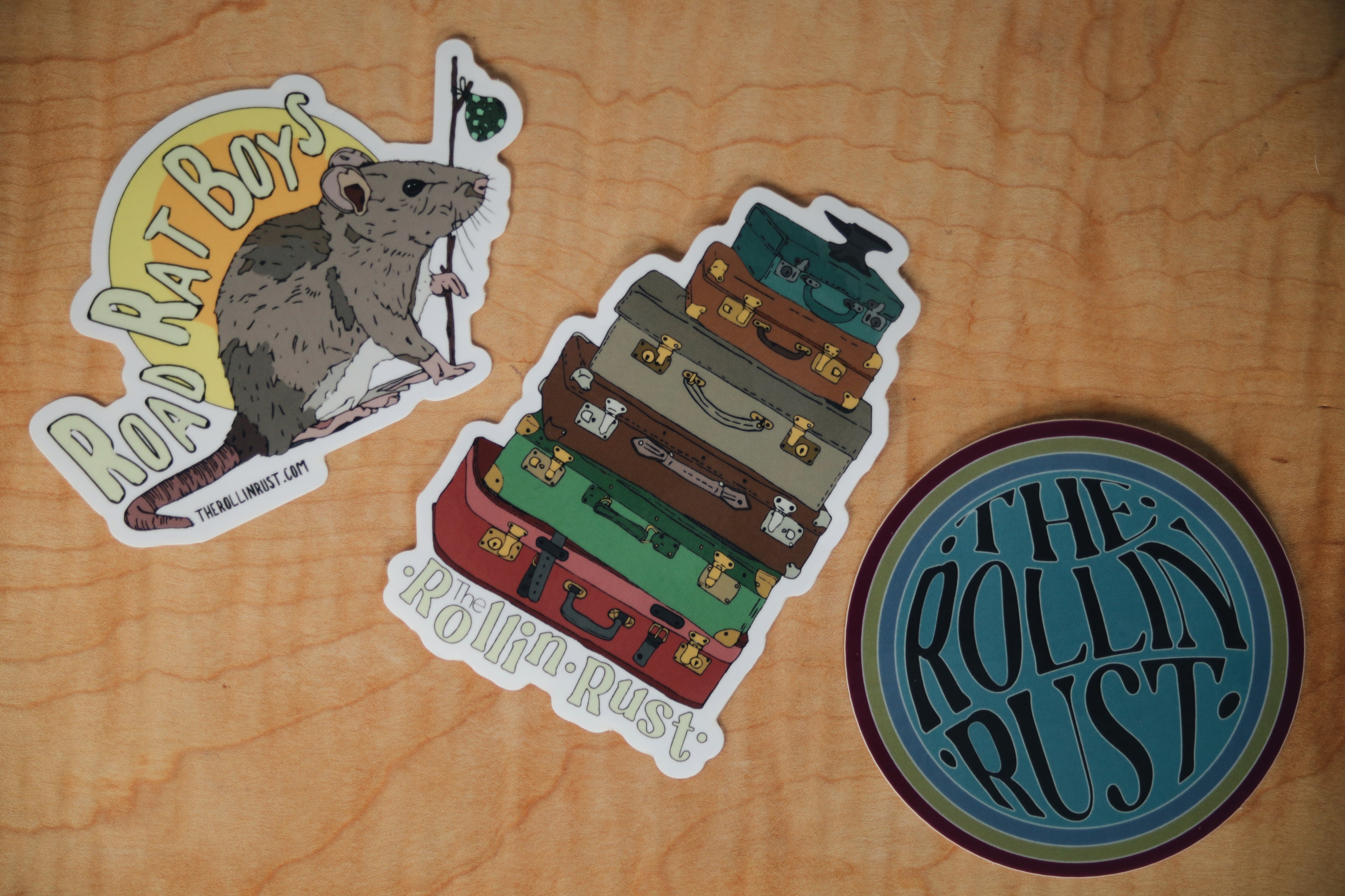 Rollin' Rust Sticker - Stacked Suitcases