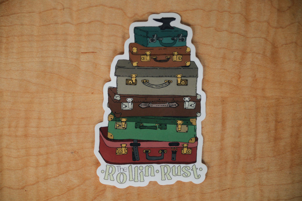 Rollin' Rust Sticker - Stacked Suitcases