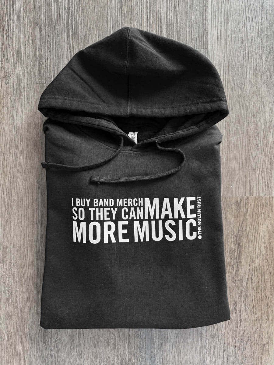 Make More Music hoodie in black, folded