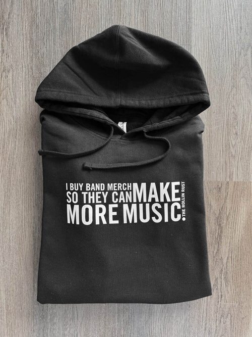 Make More Music hoodie in black, folded #color_Black